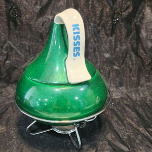 Hershey's Kisses Candy Dish w/Lid Green Finish with White Ribbon Flag